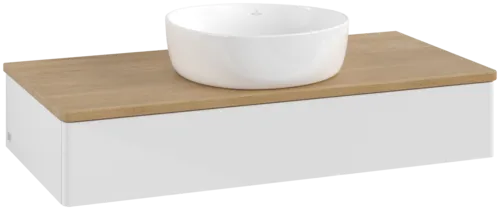 Picture of VILLEROY BOCH Antao Vanity unit, 1 pull-out compartment, 1000 x 190 x 500 mm, Front without structure, Glossy White Lacquer / Honey Oak #K09011GF