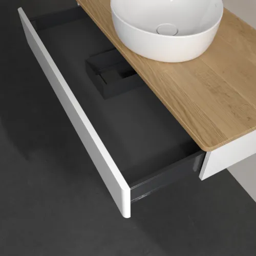 Bild von VILLEROY BOCH Antao Waschbeckenunterschrank, 1 Auszug, 1000 x 190 x 500 mm, Front ohne Struktur, Glossy White Lacquer / Honey Oak #K09011GF