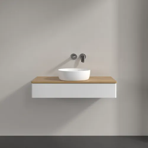 Bild von VILLEROY BOCH Antao Waschbeckenunterschrank, 1 Auszug, 1000 x 190 x 500 mm, Front ohne Struktur, Glossy White Lacquer / Honey Oak #K09011GF