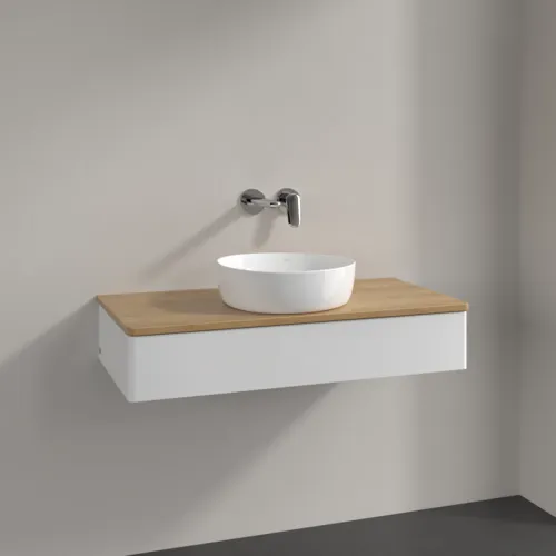 Bild von VILLEROY BOCH Antao Waschbeckenunterschrank, 1 Auszug, 1000 x 190 x 500 mm, Front ohne Struktur, Glossy White Lacquer / Honey Oak #K09011GF