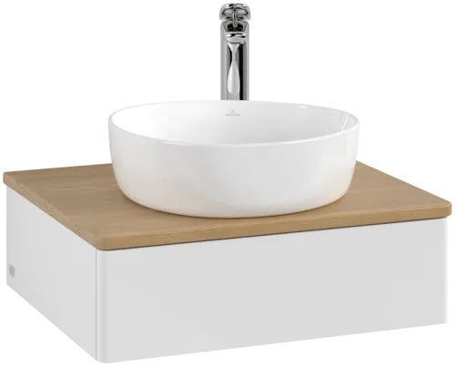 Bild von VILLEROY BOCH Antao Waschbeckenunterschrank, 1 Auszug, 600 x 190 x 500 mm, Front ohne Struktur, Glossy White Lacquer / Honey Oak #K07051GF