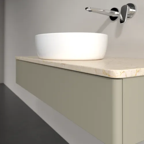 Obrázek VILLEROY BOCH Toaletní stolek Antao, 1 zásuvka, 1000 x 190 x 500 mm, přední strana bez konstrukce, Stone Grey Matt Lacquer / Botticino #K09013HK