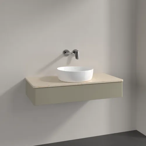 Obrázek VILLEROY BOCH Toaletní stolek Antao, 1 zásuvka, 1000 x 190 x 500 mm, přední strana bez konstrukce, Stone Grey Matt Lacquer / Botticino #K09013HK