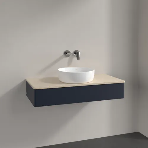 Obrázek VILLEROY BOCH Toaletní stolek Antao, 1 zásuvka, 1000 x 190 x 500 mm, přední strana bez konstrukce, Midnight Blue Matt Lacquer / Botticino #K09013HG