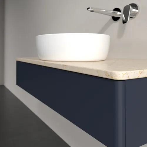 Obrázek VILLEROY BOCH Toaletní stolek Antao, 1 zásuvka, 1000 x 190 x 500 mm, přední strana bez konstrukce, Midnight Blue Matt Lacquer / Botticino #K09013HG