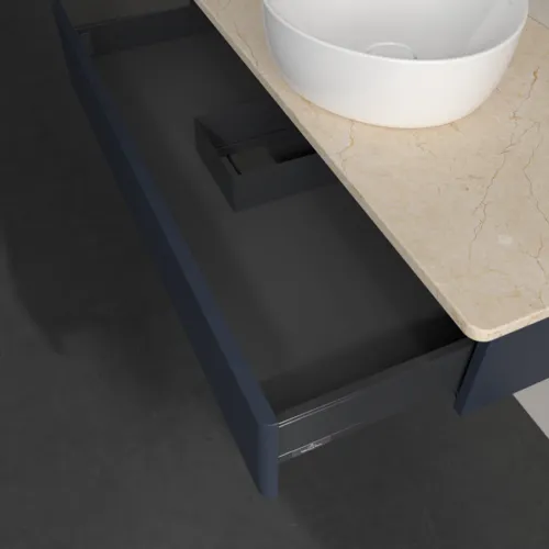 Obrázek VILLEROY BOCH Toaletní stolek Antao, 1 zásuvka, 1000 x 190 x 500 mm, přední strana bez konstrukce, Midnight Blue Matt Lacquer / Botticino #K09013HG