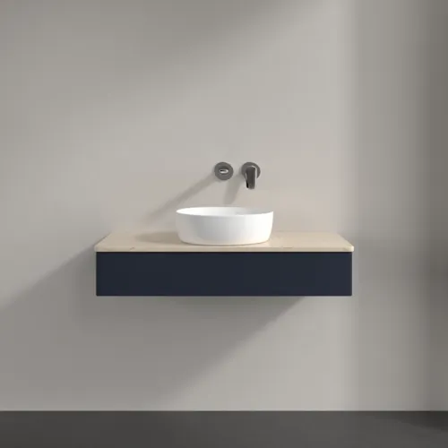 Obrázek VILLEROY BOCH Toaletní stolek Antao, 1 zásuvka, 1000 x 190 x 500 mm, přední strana bez konstrukce, Midnight Blue Matt Lacquer / Botticino #K09013HG