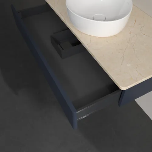 Obrázek VILLEROY BOCH Toaletní stolek Antao, 1 zásuvka, 1000 x 190 x 500 mm, přední strana bez konstrukce, Midnight Blue Matt Lacquer / Botticino #K09013HG