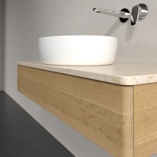 Bild von VILLEROY BOCH Antao Waschbeckenunterschrank, 1 Auszug, 1000 x 190 x 500 mm, Front ohne Struktur, Honey Oak / Botticino #K09013HN