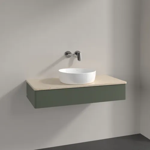 Obrázek VILLEROY BOCH Antao toaletní skříňka, 1 zásuvka, 1000 x 190 x 500 mm, přední strana bez konstrukce, Leaf Green Matt Lacquer / Botticino #K09013HL