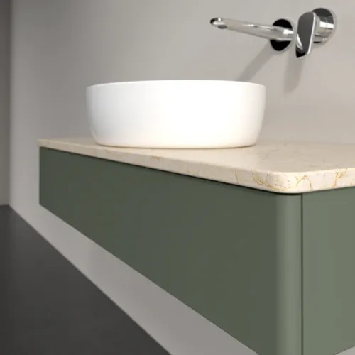 Obrázek VILLEROY BOCH Antao toaletní skříňka, 1 zásuvka, 1000 x 190 x 500 mm, přední strana bez konstrukce, Leaf Green Matt Lacquer / Botticino #K09013HL