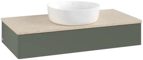 Bild von VILLEROY BOCH Antao Waschbeckenunterschrank, 1 Auszug, 1000 x 190 x 500 mm, Front ohne Struktur, Leaf Green Matt Lacquer / Botticino #K09013HL