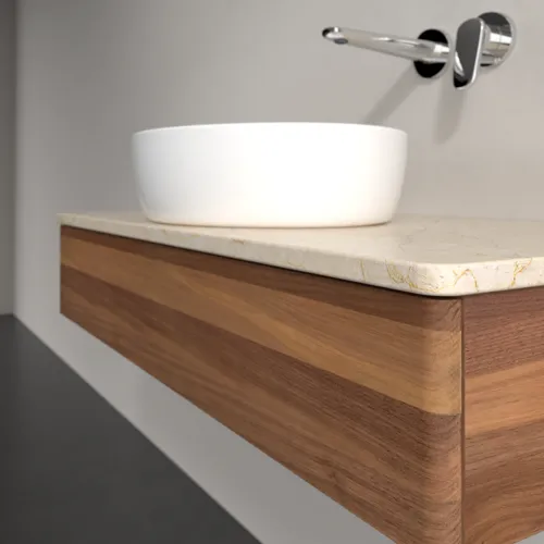 Bild von VILLEROY BOCH Antao Waschbeckenunterschrank, 1 Auszug, 1000 x 190 x 500 mm, Front ohne Struktur, Warm Walnut / Botticino #K09013HM