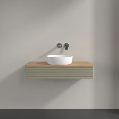 Bild von VILLEROY BOCH Antao Waschbeckenunterschrank, 1 Auszug, 1000 x 190 x 500 mm, Front mit Struktur, Stone Grey Matt Lacquer / Honey Oak #K09111HK