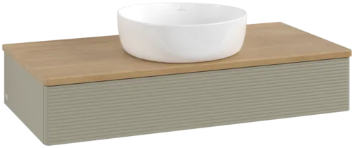 Bild von VILLEROY BOCH Antao Waschbeckenunterschrank, 1 Auszug, 1000 x 190 x 500 mm, Front mit Struktur, Stone Grey Matt Lacquer / Honey Oak #K09111HK