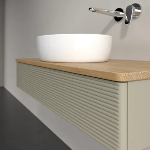 Bild von VILLEROY BOCH Antao Waschbeckenunterschrank, 1 Auszug, 1000 x 190 x 500 mm, Front mit Struktur, Stone Grey Matt Lacquer / Honey Oak #K09111HK