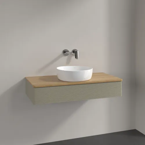 Bild von VILLEROY BOCH Antao Waschbeckenunterschrank, 1 Auszug, 1000 x 190 x 500 mm, Front mit Struktur, Stone Grey Matt Lacquer / Honey Oak #K09111HK