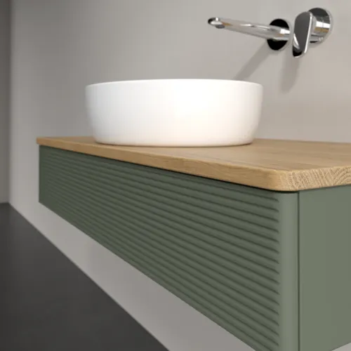 Obrázek VILLEROY BOCH Toaletní skříňka Antao, 1 zásuvka, 1000 x 190 x 500 mm, přední strana s konstrukcí, Leaf Green Matt Lacquer / Honey Oak #K09111HL
