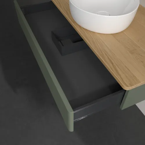 Obrázek VILLEROY BOCH Toaletní skříňka Antao, 1 zásuvka, 1000 x 190 x 500 mm, přední strana s konstrukcí, Leaf Green Matt Lacquer / Honey Oak #K09111HL