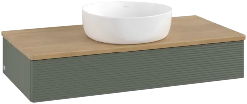 Bild von VILLEROY BOCH Antao Waschbeckenunterschrank, 1 Auszug, 1000 x 190 x 500 mm, Front mit Struktur, Leaf Green Matt Lacquer / Honey Oak #K09111HL