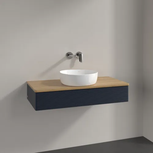 Bild von VILLEROY BOCH Antao Waschbeckenunterschrank, 1 Auszug, 1000 x 190 x 500 mm, Front mit Struktur, Midnight Blue Matt Lacquer / Honey Oak #K09111HG