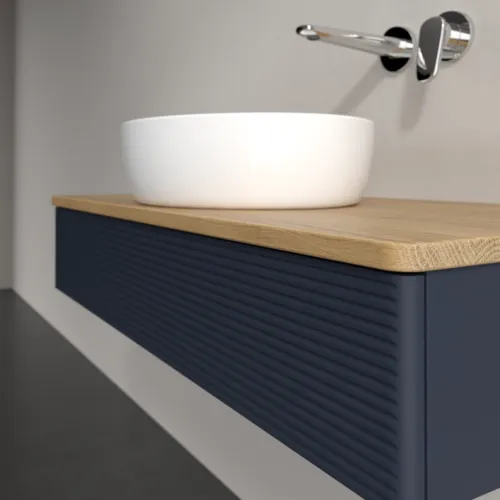 Bild von VILLEROY BOCH Antao Waschbeckenunterschrank, 1 Auszug, 1000 x 190 x 500 mm, Front mit Struktur, Midnight Blue Matt Lacquer / Honey Oak #K09111HG