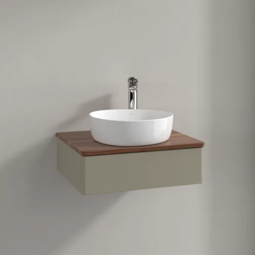 Bild von VILLEROY BOCH Antao Waschbeckenunterschrank, 1 Auszug, 600 x 190 x 500 mm, Front ohne Struktur, Stone Grey Matt Lacquer / Warm Walnut #K07052HK