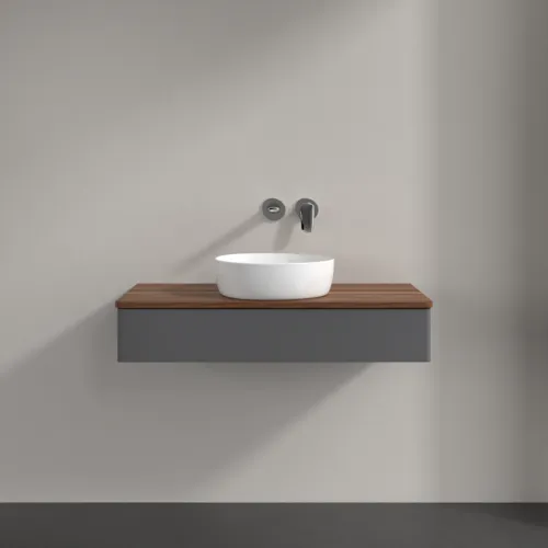 Obrázek VILLEROY BOCH Toaletní skříňka Antao, 1 zásuvka, 1000 x 190 x 500 mm, přední strana bez konstrukce, antracit matný lak / teplý ořech #K09012GK