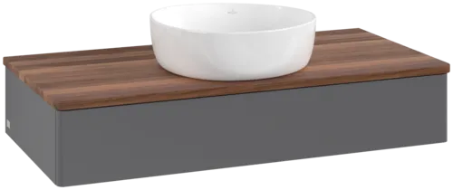 Bild von VILLEROY BOCH Antao Waschbeckenunterschrank, 1 Auszug, 1000 x 190 x 500 mm, Front ohne Struktur, Anthracite Matt Lacquer / Warm Walnut #K09012GK