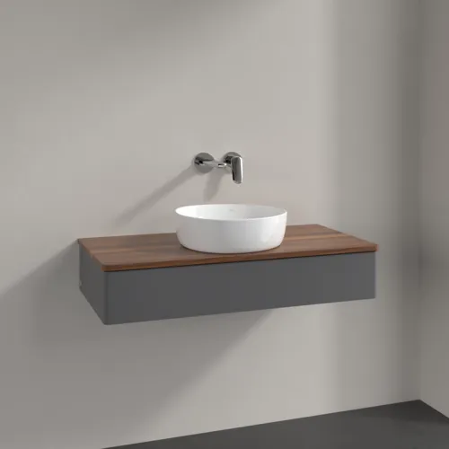 Obrázek VILLEROY BOCH Toaletní skříňka Antao, 1 zásuvka, 1000 x 190 x 500 mm, přední strana bez konstrukce, antracit matný lak / teplý ořech #K09012GK
