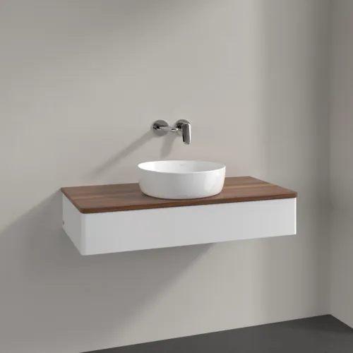 Bild von VILLEROY BOCH Antao Waschbeckenunterschrank, 1 Auszug, 1000 x 190 x 500 mm, Front ohne Struktur, Glossy White Lacquer / Warm Walnut #K09012GF