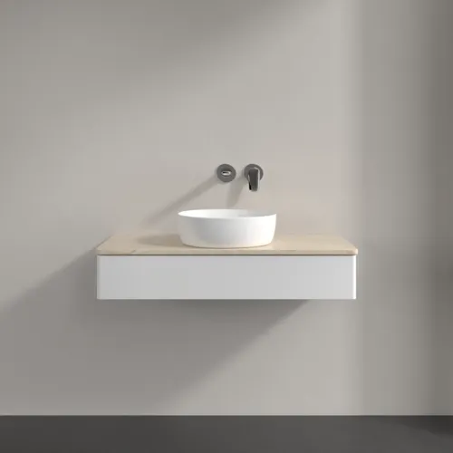 Picture of VILLEROY BOCH Antao Vanity unit, 1 pull-out compartment, 1000 x 190 x 500 mm, Front without structure, Glossy White Lacquer / Botticino #K09013GF