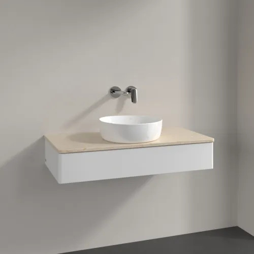 Picture of VILLEROY BOCH Antao Vanity unit, 1 pull-out compartment, 1000 x 190 x 500 mm, Front without structure, Glossy White Lacquer / Botticino #K09013GF