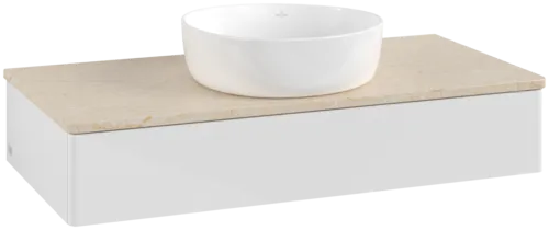 Picture of VILLEROY BOCH Antao Vanity unit, 1 pull-out compartment, 1000 x 190 x 500 mm, Front without structure, Glossy White Lacquer / Botticino #K09013GF