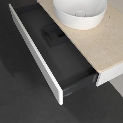 Picture of VILLEROY BOCH Antao Vanity unit, 1 pull-out compartment, 1000 x 190 x 500 mm, Front without structure, Glossy White Lacquer / Botticino #K09013GF