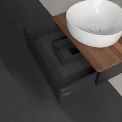 Bild von VILLEROY BOCH Antao Waschbeckenunterschrank, 1 Auszug, 600 x 190 x 500 mm, Front ohne Struktur, Black Matt Lacquer / Warm Walnut #K07052PD