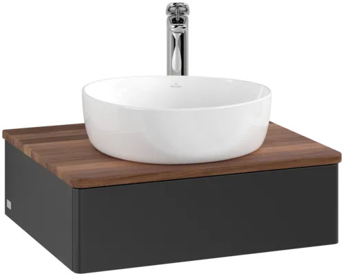 Bild von VILLEROY BOCH Antao Waschbeckenunterschrank, 1 Auszug, 600 x 190 x 500 mm, Front ohne Struktur, Black Matt Lacquer / Warm Walnut #K07052PD