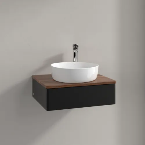 Bild von VILLEROY BOCH Antao Waschbeckenunterschrank, 1 Auszug, 600 x 190 x 500 mm, Front ohne Struktur, Black Matt Lacquer / Warm Walnut #K07052PD