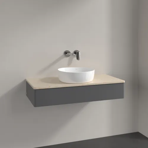 Bild von VILLEROY BOCH Antao Waschbeckenunterschrank, 1 Auszug, 1000 x 190 x 500 mm, Front ohne Struktur, Anthracite Matt Lacquer / Botticino #K09013GK