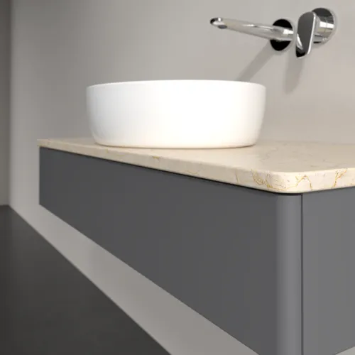 Bild von VILLEROY BOCH Antao Waschbeckenunterschrank, 1 Auszug, 1000 x 190 x 500 mm, Front ohne Struktur, Anthracite Matt Lacquer / Botticino #K09013GK