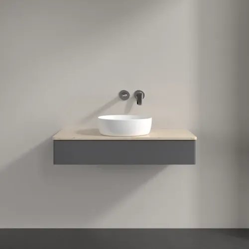 Bild von VILLEROY BOCH Antao Waschbeckenunterschrank, 1 Auszug, 1000 x 190 x 500 mm, Front ohne Struktur, Anthracite Matt Lacquer / Botticino #K09013GK