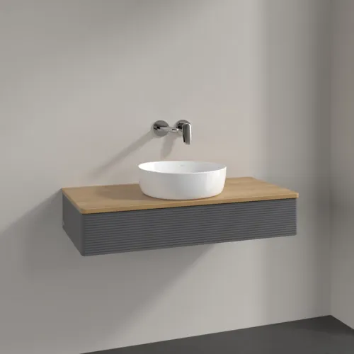 Bild von VILLEROY BOCH Antao Waschbeckenunterschrank, 1 Auszug, 1000 x 190 x 500 mm, Front mit Struktur, Anthracite Matt Lacquer / Honey Oak #K09111GK