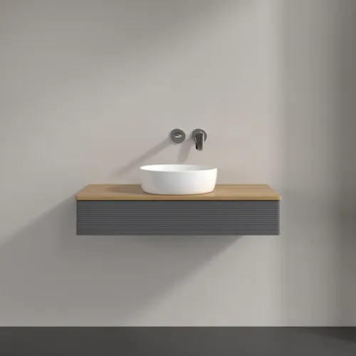 Bild von VILLEROY BOCH Antao Waschbeckenunterschrank, 1 Auszug, 1000 x 190 x 500 mm, Front mit Struktur, Anthracite Matt Lacquer / Honey Oak #K09111GK