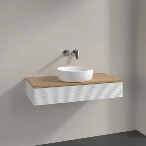 Bild von VILLEROY BOCH Antao Waschbeckenunterschrank, 1 Auszug, 1000 x 190 x 500 mm, Front mit Struktur, Glossy White Lacquer / Honey Oak #K09111GF