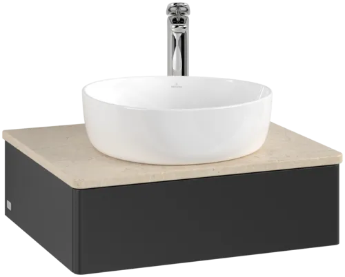 Bild von VILLEROY BOCH Antao Waschbeckenunterschrank, 1 Auszug, 600 x 190 x 500 mm, Front ohne Struktur, Black Matt Lacquer / Botticino #K07053PD