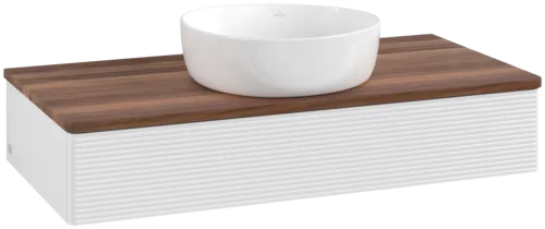 Bild von VILLEROY BOCH Antao Waschbeckenunterschrank, 1 Auszug, 1000 x 190 x 500 mm, Front mit Struktur, Glossy White Lacquer / Warm Walnut #K09112GF