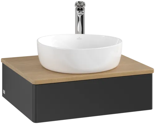 Bild von VILLEROY BOCH Antao Waschbeckenunterschrank, 1 Auszug, 600 x 190 x 500 mm, Front ohne Struktur, Black Matt Lacquer / Honey Oak #K07051PD