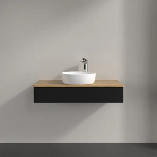 Bild von VILLEROY BOCH Antao Waschbeckenunterschrank, 1 Auszug, 1000 x 190 x 500 mm, Front ohne Struktur, Black Matt Lacquer / Honey Oak #K09051PD