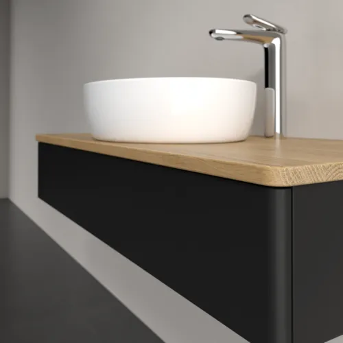 Bild von VILLEROY BOCH Antao Waschbeckenunterschrank, 1 Auszug, 1000 x 190 x 500 mm, Front ohne Struktur, Black Matt Lacquer / Honey Oak #K09051PD