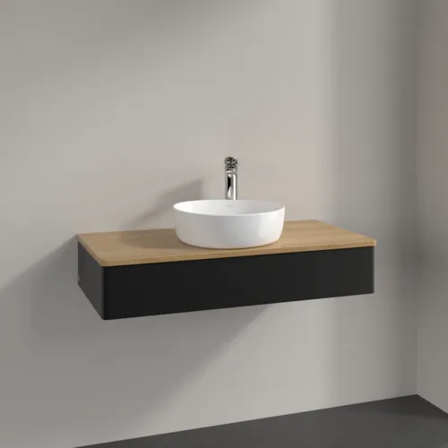 Bild von VILLEROY BOCH Antao Waschbeckenunterschrank, 1 Auszug, 1000 x 190 x 500 mm, Front ohne Struktur, Black Matt Lacquer / Honey Oak #K09051PD